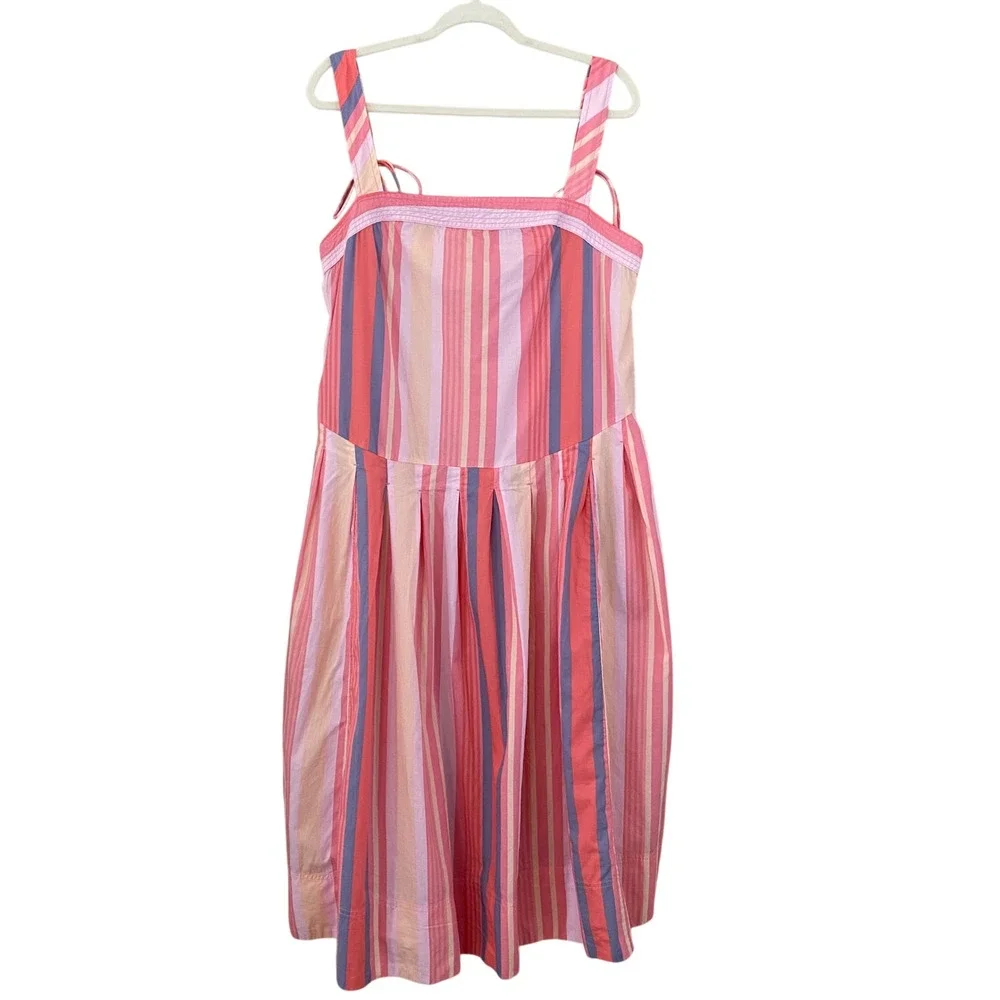 Free People NWT Primavera Cotton Tie Straps Stripe Midi Dress in Pink Size Large